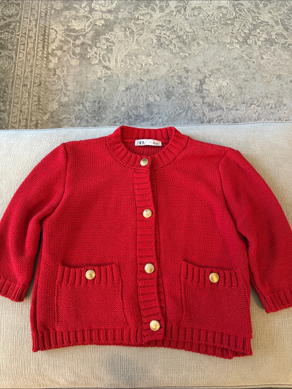 Zara Women’s Bright Red Knit Cardigan with Gold Buttons